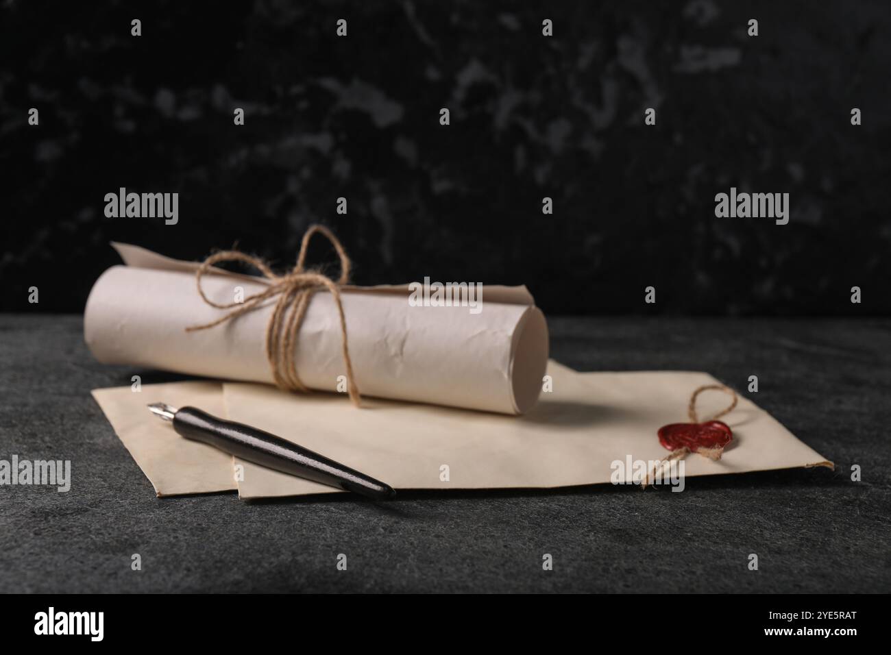 Old letters and fountain pen on grey table Stock Photo - Alamy