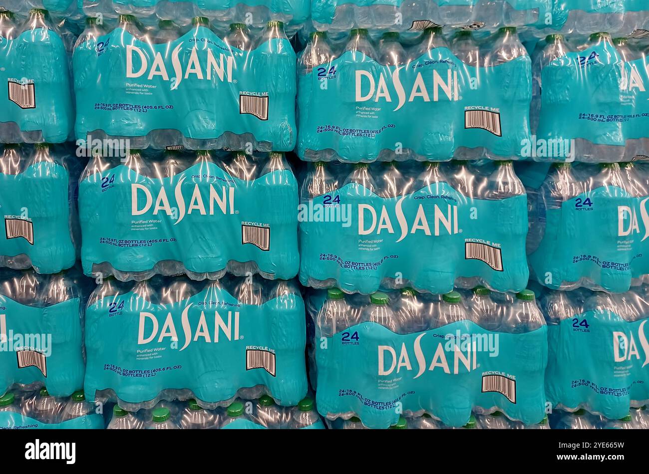 Houston, Texas USA 09-28-2024: Dasani brand water bottles cartons supermarket. Stock Photo