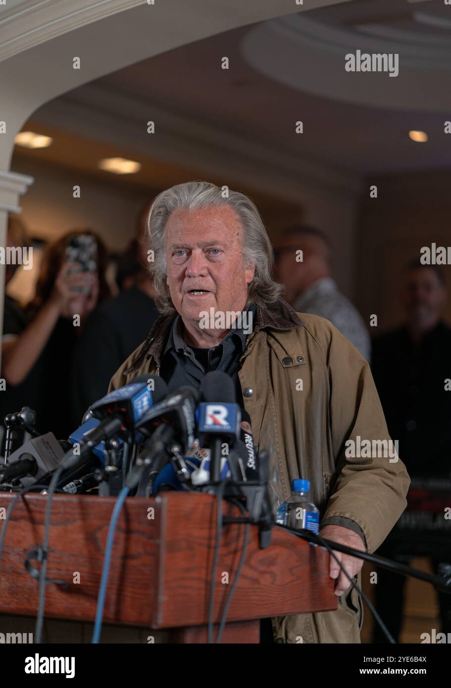New York Ciy, USA. 29th Oct, 2024. Steve Bannon held a press conference at the Loews Regency hotel in midtown Manhattan New York City, NY October 29, 2024 after being released from prison. Bannon who was a top advisor to former President Donald Trump served a four month sentence at a Federal Correctional Institution in Danbury, Connecticut for contempt of Cogress over the Jan. 6th Capitol riot. (Photo by Steve Sanchez/Sipa USA). Credit: Sipa USA/Alamy Live News Stock Photo