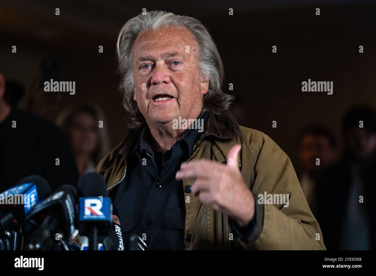 New York Ciy, USA. 29th Oct, 2024. Steve Bannon held a press conference at the Loews Regency hotel in midtown Manhattan New York City, NY October 29, 2024 after being released from prison. Bannon who was a top advisor to former President Donald Trump served a four month sentence at a Federal Correctional Institution in Danbury, Connecticut for contempt of Cogress over the Jan. 6th Capitol riot. (Photo by Steve Sanchez/Sipa USA). Credit: Sipa USA/Alamy Live News Stock Photo