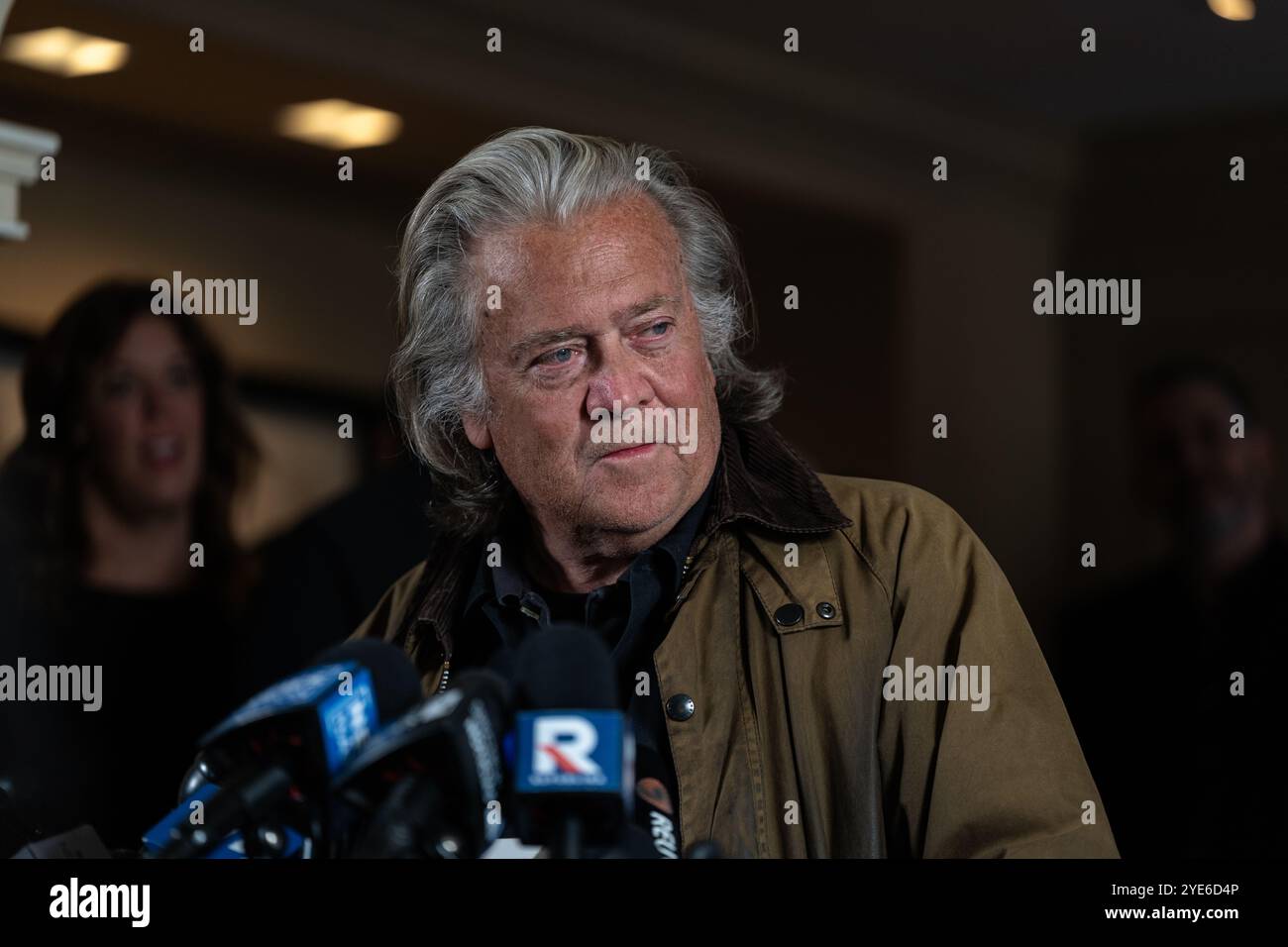 New York Ciy, USA. 29th Oct, 2024. Steve Bannon held a press conference at the Loews Regency hotel in midtown Manhattan New York City, NY October 29, 2024 after being released from prison. Bannon who was a top advisor to former President Donald Trump served a four month sentence at a Federal Correctional Institution in Danbury, Connecticut for contempt of Cogress over the Jan. 6th Capitol riot. (Photo by Steve Sanchez/Sipa USA). Credit: Sipa USA/Alamy Live News Stock Photo