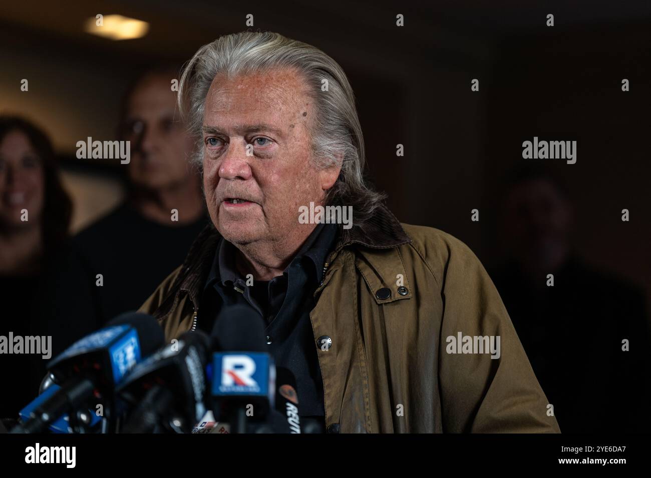 New York Ciy, USA. 29th Oct, 2024. Steve Bannon held a press conference at the Loews Regency hotel in midtown Manhattan New York City, NY October 29, 2024 after being released from prison. Bannon who was a top advisor to former President Donald Trump served a four month sentence at a Federal Correctional Institution in Danbury, Connecticut for contempt of Cogress over the Jan. 6th Capitol riot. (Photo by Steve Sanchez/Sipa USA). Credit: Sipa USA/Alamy Live News Stock Photo