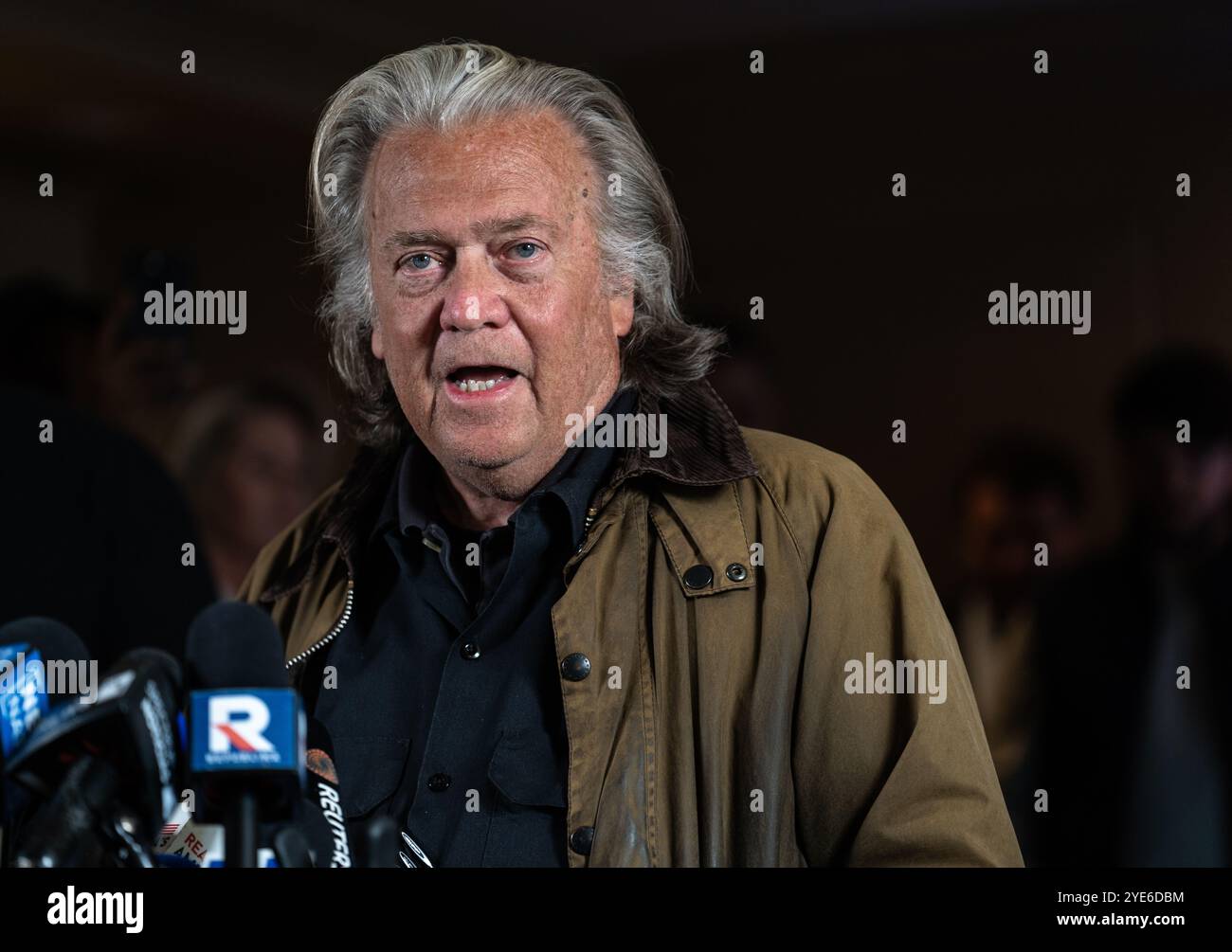 New York Ciy, USA. 29th Oct, 2024. Steve Bannon held a press conference at the Loews Regency hotel in midtown Manhattan New York City, NY October 29, 2024 after being released from prison. Bannon who was a top advisor to former President Donald Trump served a four month sentence at a Federal Correctional Institution in Danbury, Connecticut for contempt of Cogress over the Jan. 6th Capitol riot. (Photo by Steve Sanchez/Sipa USA). Credit: Sipa USA/Alamy Live News Stock Photo