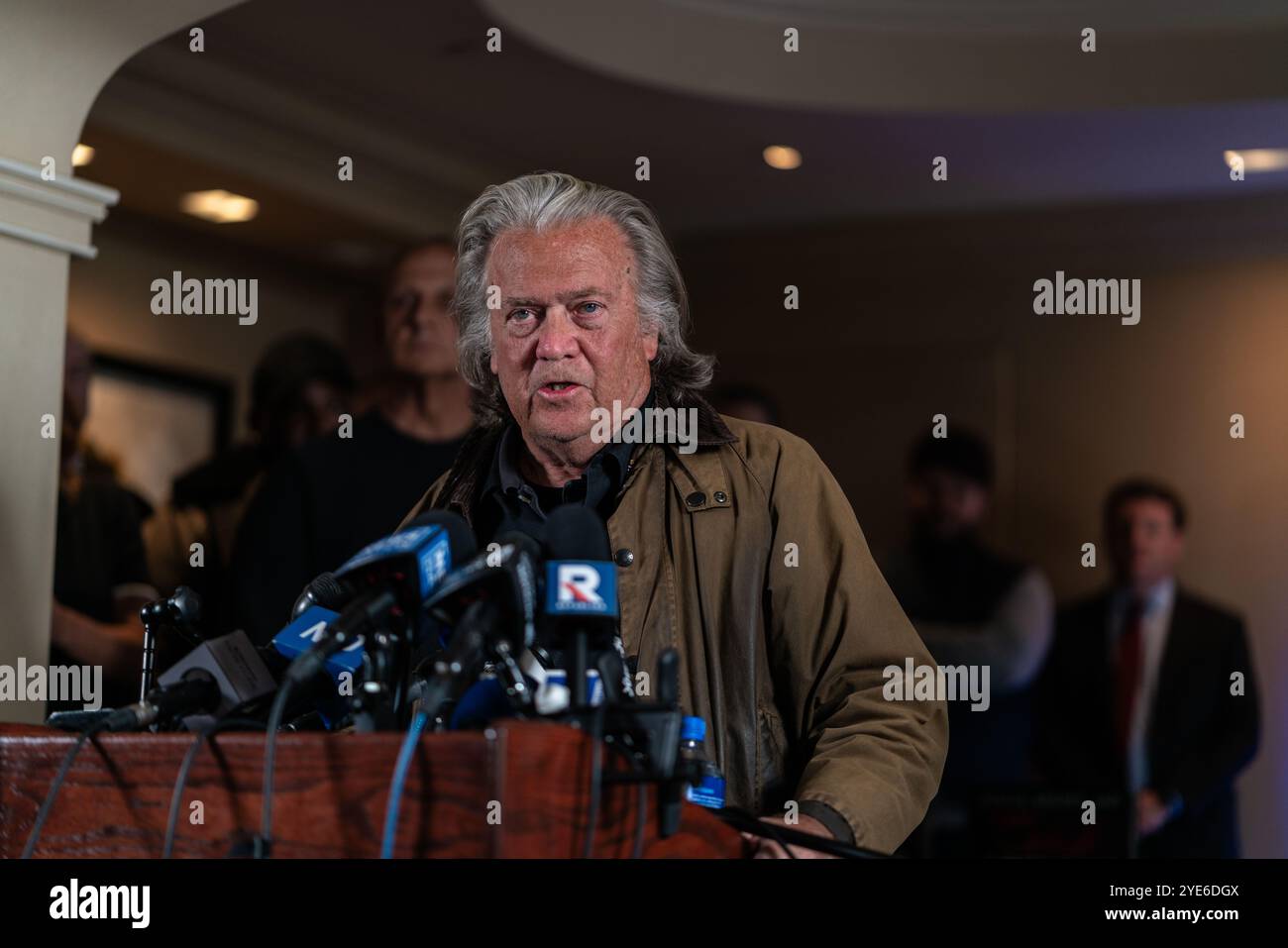 New York Ciy, USA. 29th Oct, 2024. Steve Bannon held a press conference at the Loews Regency hotel in midtown Manhattan New York City, NY October 29, 2024 after being released from prison. Bannon who was a top advisor to former President Donald Trump served a four month sentence at a Federal Correctional Institution in Danbury, Connecticut for contempt of Cogress over the Jan. 6th Capitol riot. (Photo by Steve Sanchez/Sipa USA). Credit: Sipa USA/Alamy Live News Stock Photo