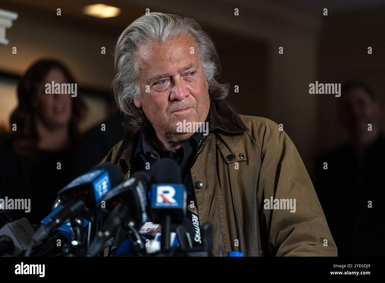 New York Ciy, USA. 29th Oct, 2024. Steve Bannon held a press conference at the Loews Regency hotel in midtown Manhattan New York City, NY October 29, 2024 after being released from prison. Bannon who was a top advisor to former President Donald Trump served a four month sentence at a Federal Correctional Institution in Danbury, Connecticut for contempt of Cogress over the Jan. 6th Capitol riot. (Photo by Steve Sanchez/Sipa USA). Credit: Sipa USA/Alamy Live News Stock Photo