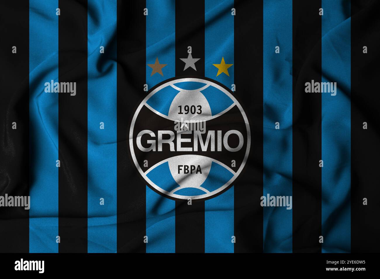 pringsewu, lampung october 30, 2024; Gremio football club, selective focus logo flag texture background Brazilian Serie A Championship. Stock Photo
