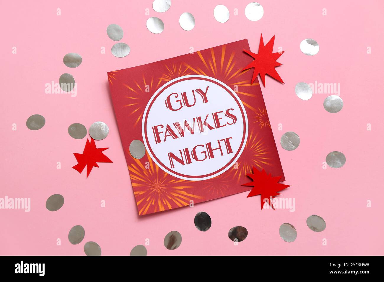 Greeting card for Guy Fawkes night with paper decor and confetti on ...