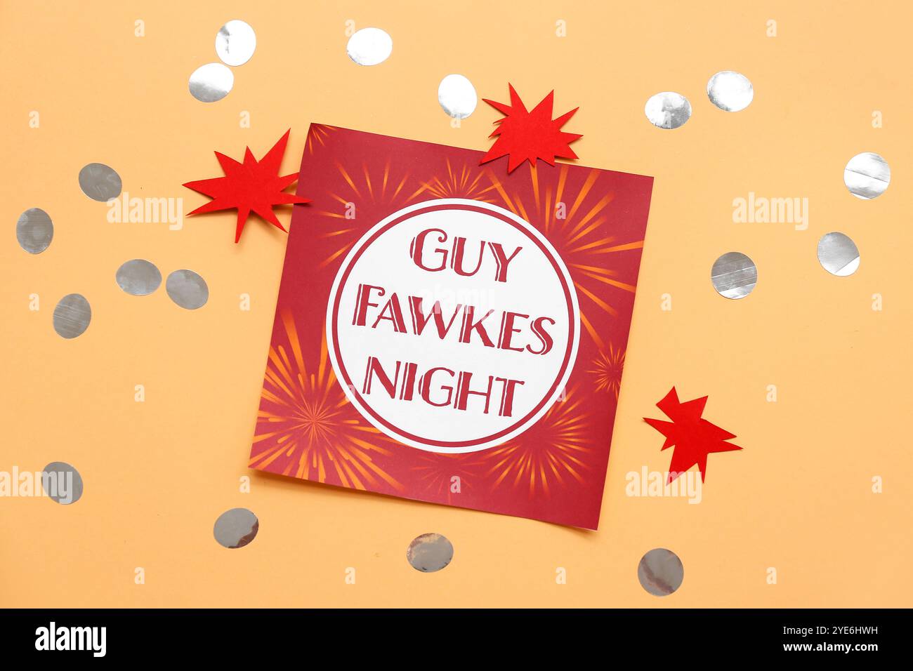 Greeting card for Guy Fawkes night with paper decor and confetti on ...
