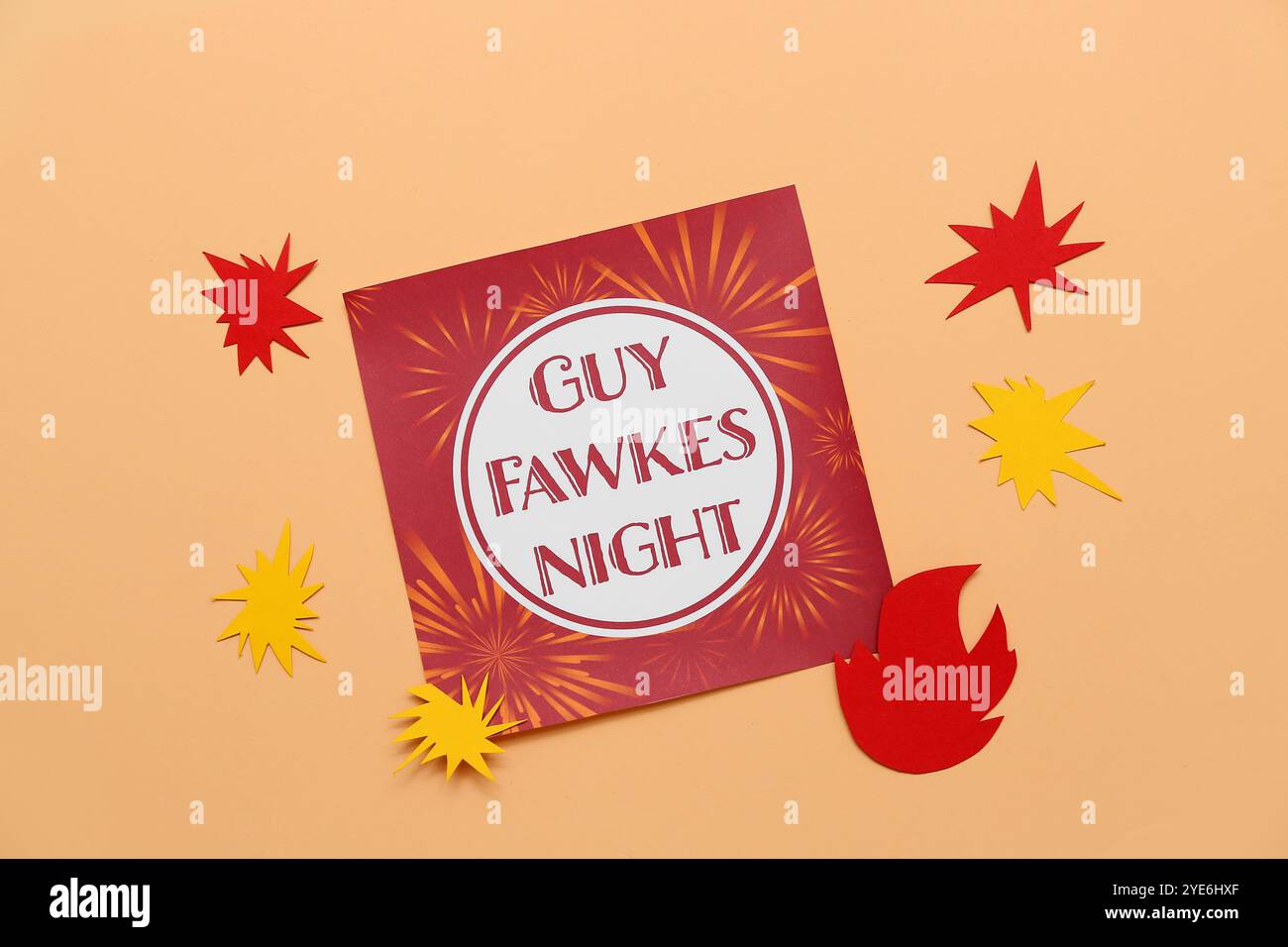 Greeting card for Guy Fawkes night with paper decor on beige background ...