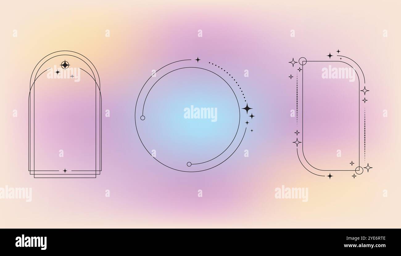 Flat design minimalist linear frame with fluid pastel gradient Stock Vector