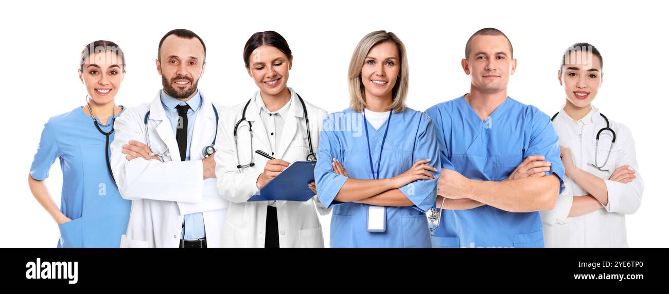 Group workers in blue uniforms hi-res stock photography and images - Alamy
