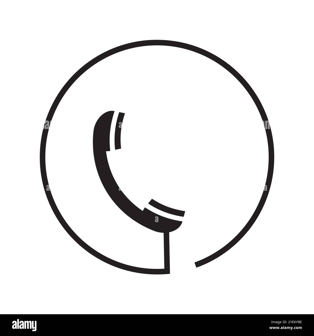 Phone receiver icon. Circular phone symbol. Black outline design ...