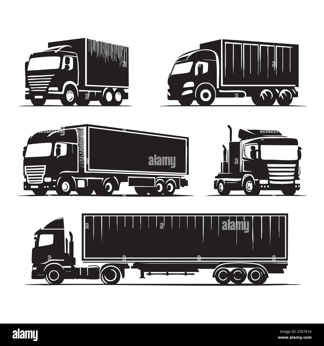 Set of truck silhouette on white background Stock Vector