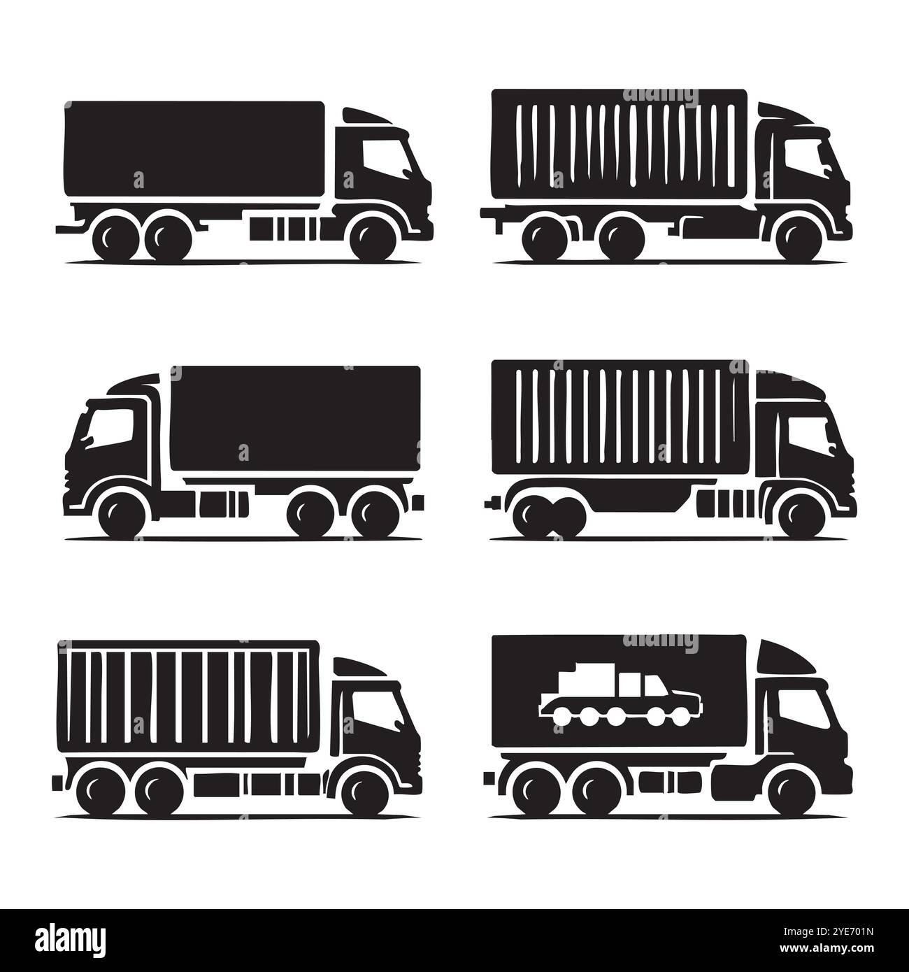 Set of truck silhouette on white background Stock Vector