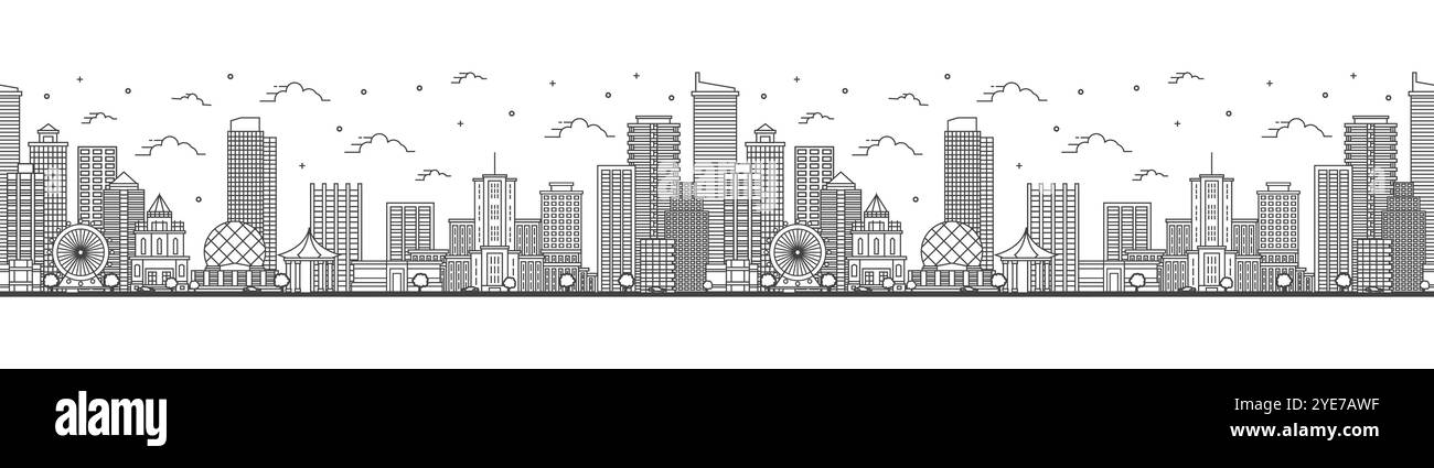 Seamless pattern with outline Vancouver Canada City Skyline with Modern ...