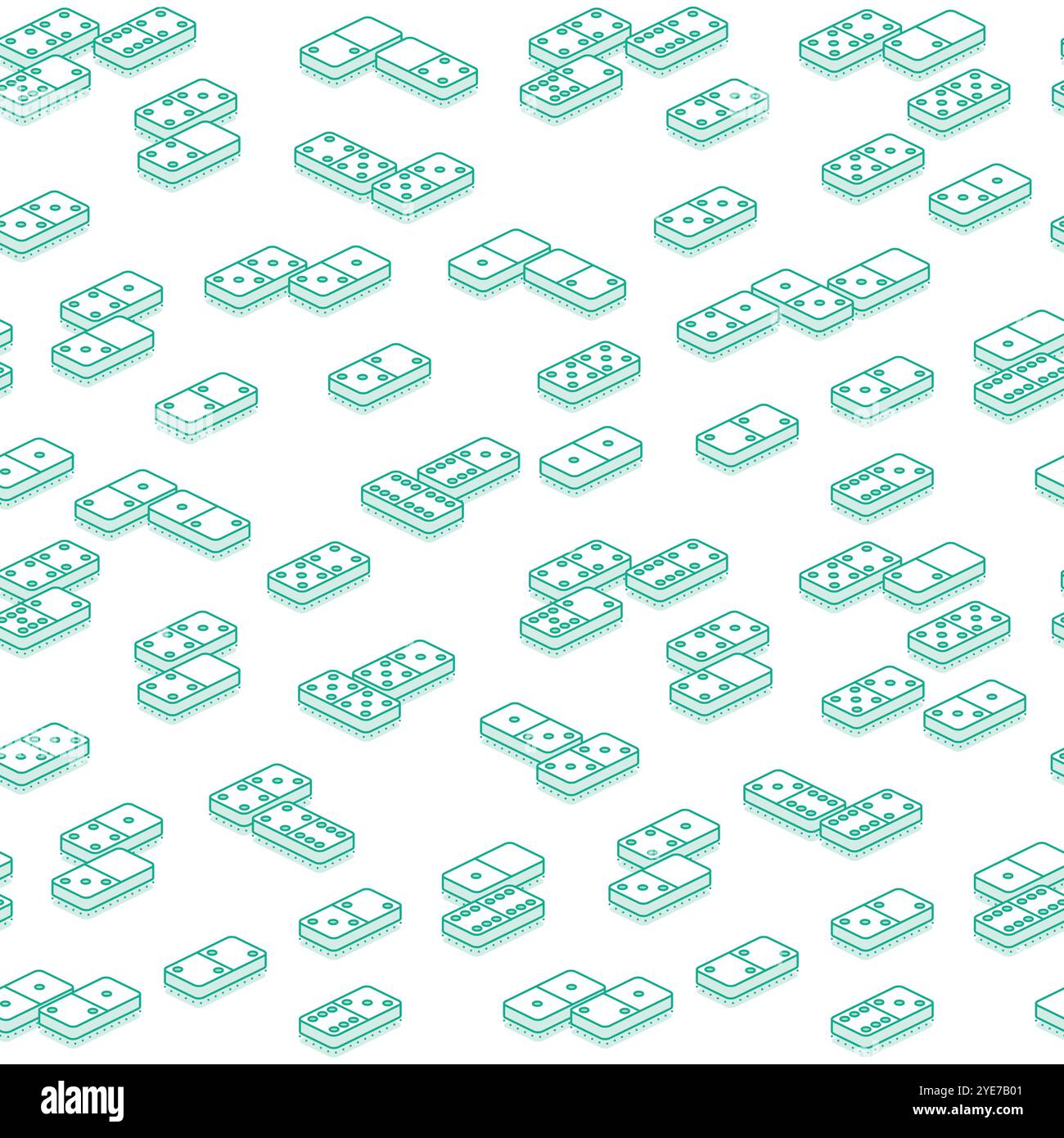 Seamless pattern with isometric domino. Vector illustration. Outline objects isolated on white. Stock Vector