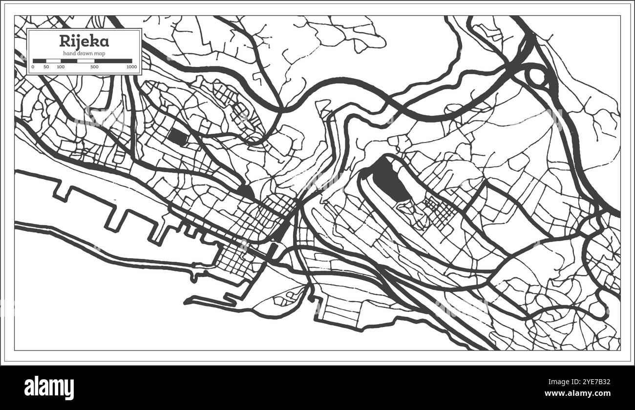 Rijeka Croatia City Map in Black and White Color in Retro Style ...