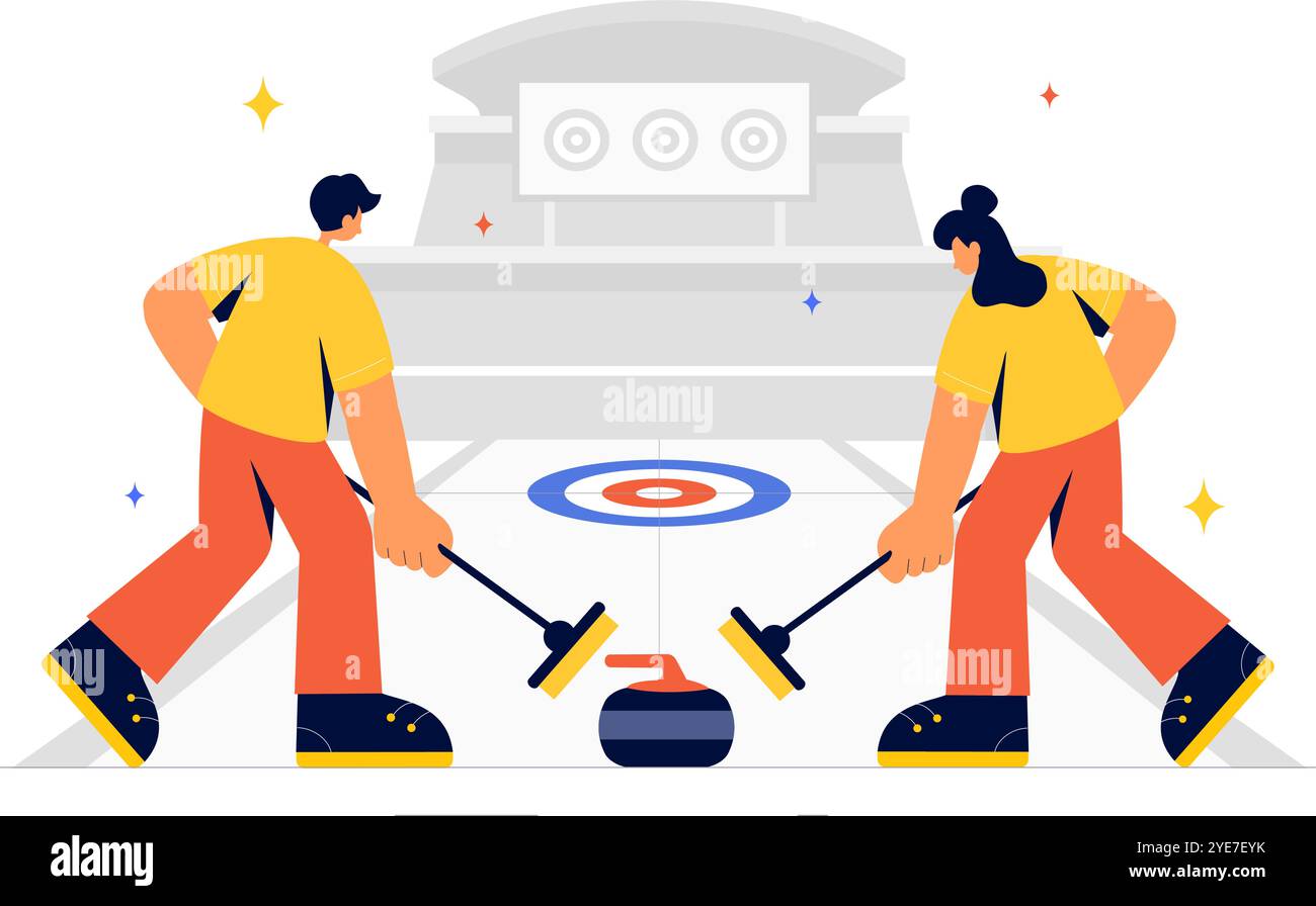 Curling Sport Vector Illustration featuring a Team Playing the Game ...