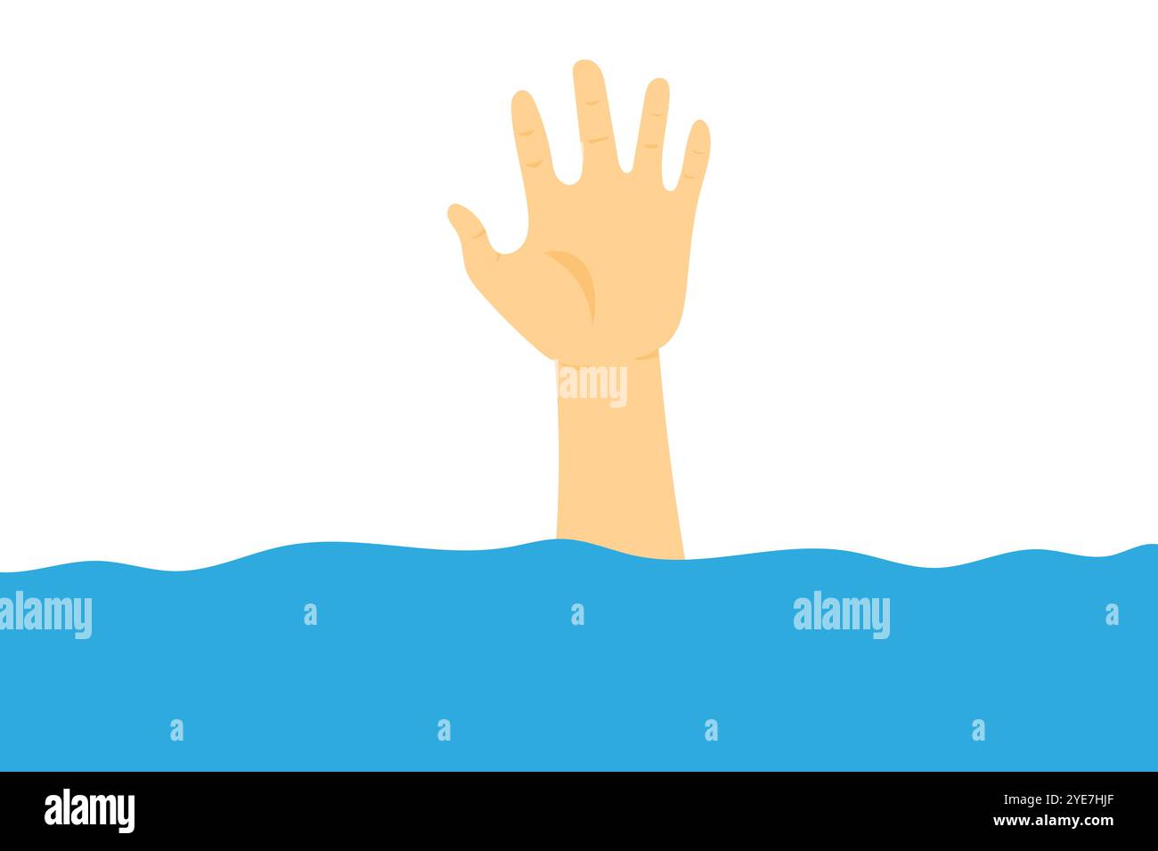 hand rais over the water. no people, vector illustration abstract background. hand, raise, water, over, sink, concept, help, lifeguard, swim, swimmin Stock Vector