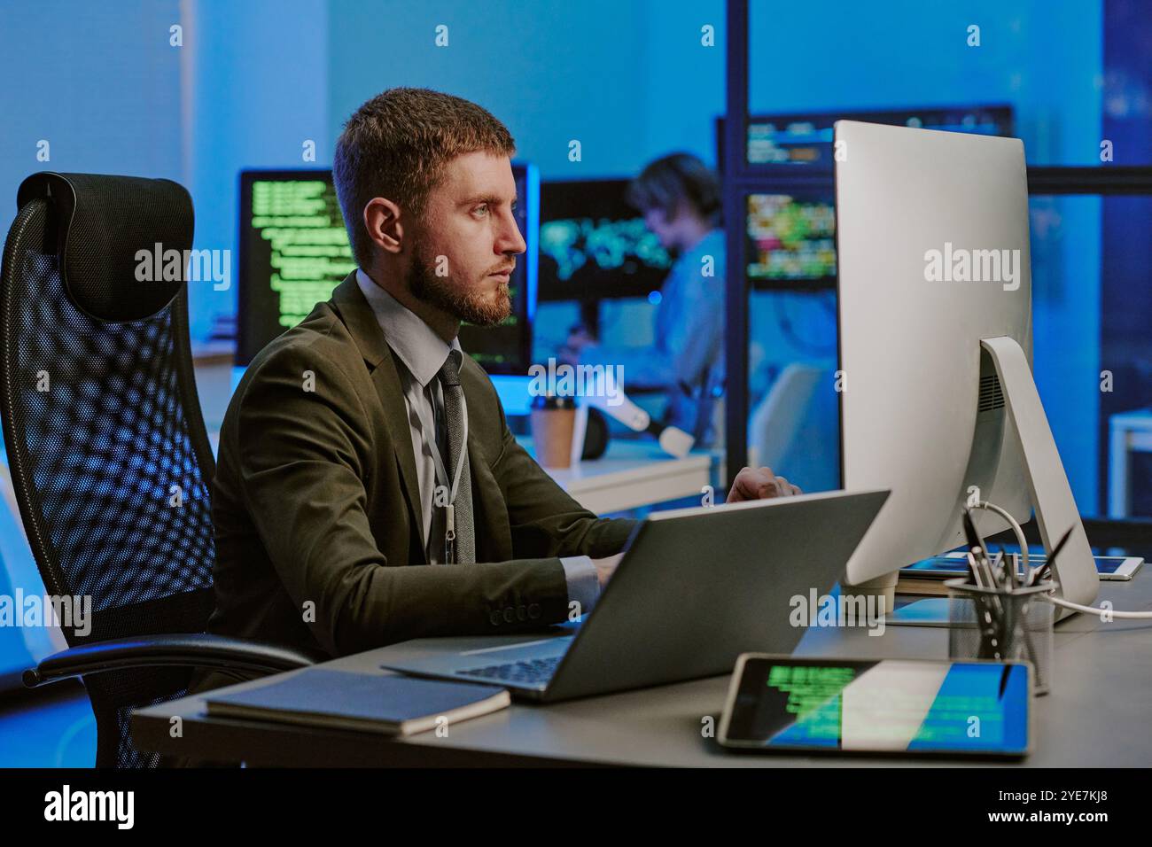 Caucasian Male Specialist Testing Security System Stock Photo