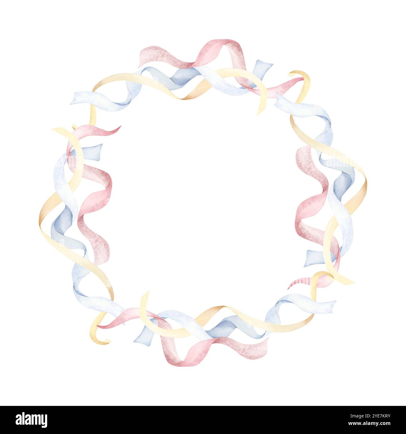 Pastel color silk ribbons in blue, pink and yellow colors watercolor ...