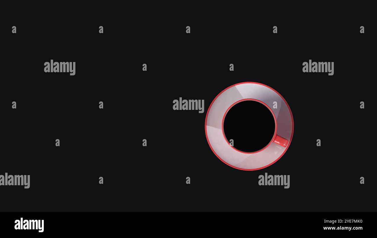 3D render - cup of coffee on a black background. Stock Photo