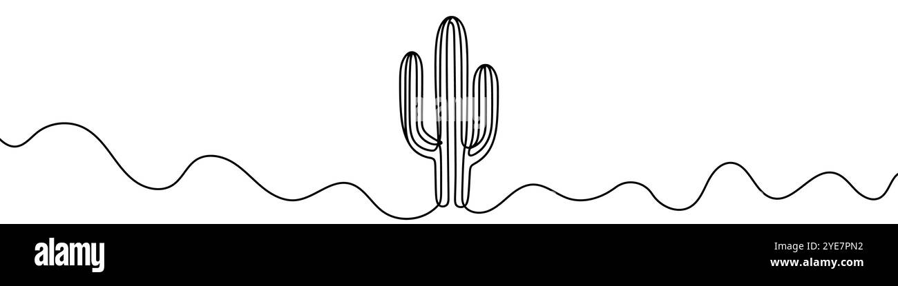 One continuous line illustration of a cactus, isolated on white ...