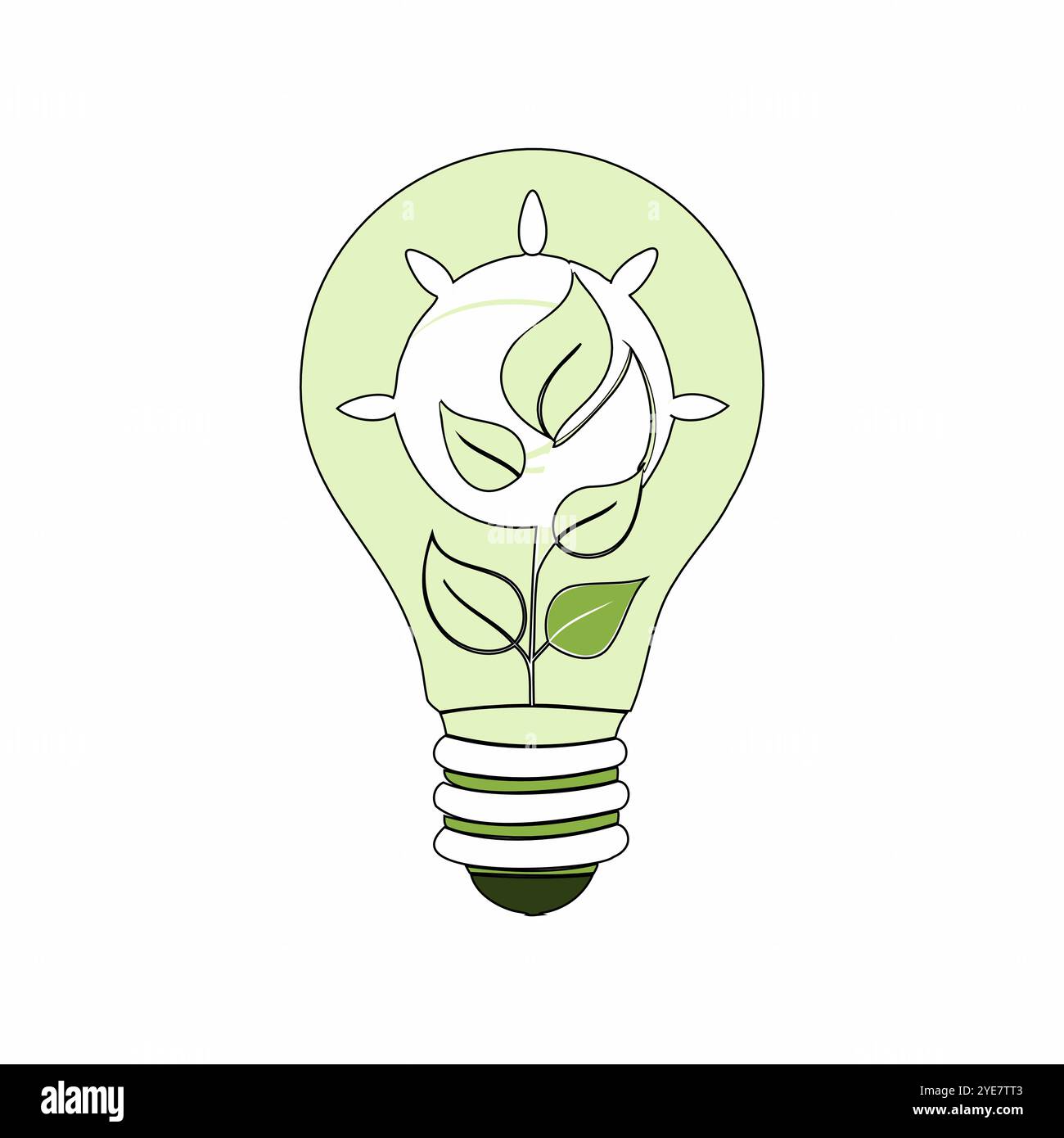 Flat vector illustration of a lightbulb with green leaves, symbolizing ...