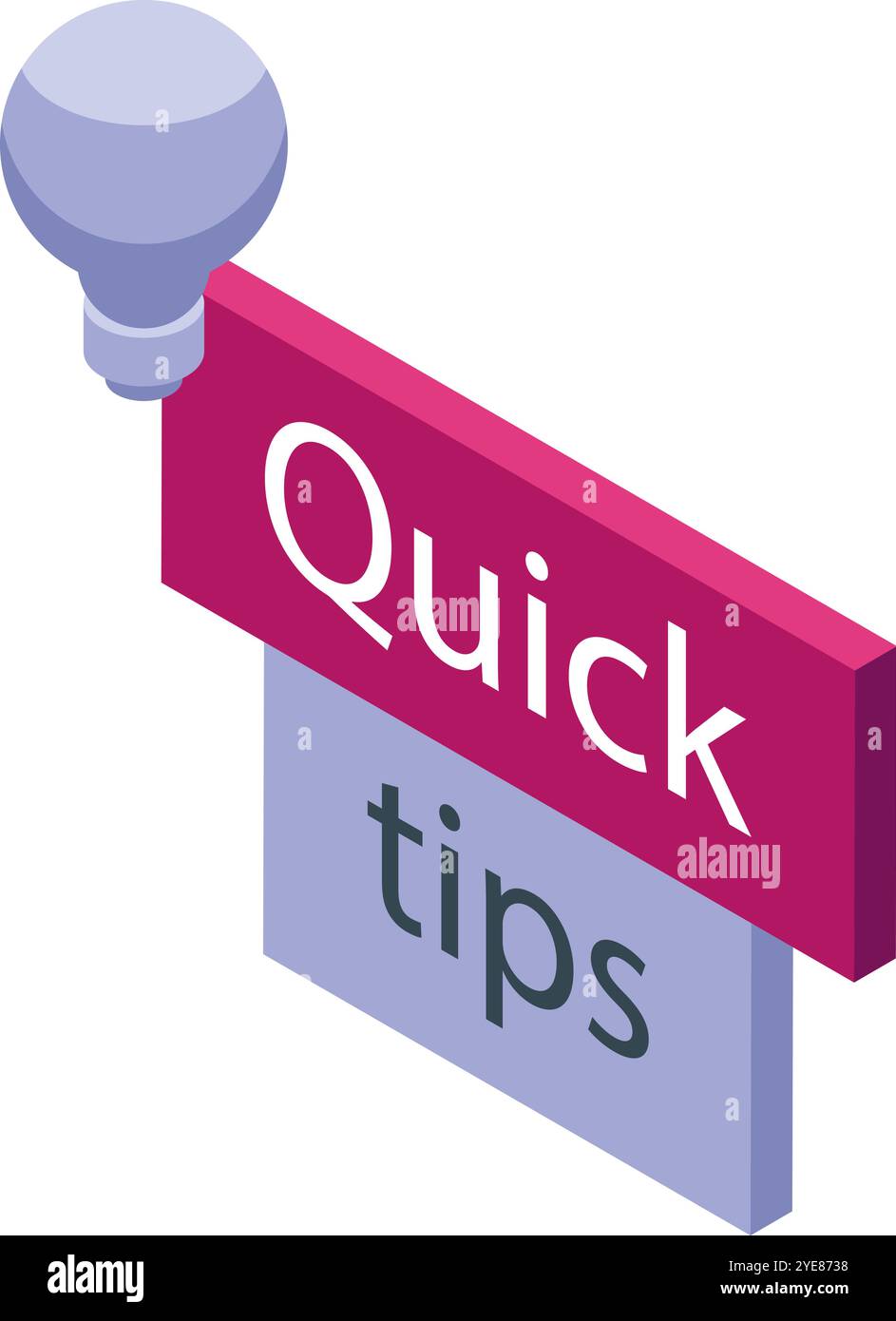 Isometric quick tips sign with light bulb symbolizing smart solutions and helpful advice for problem solving Stock Vector