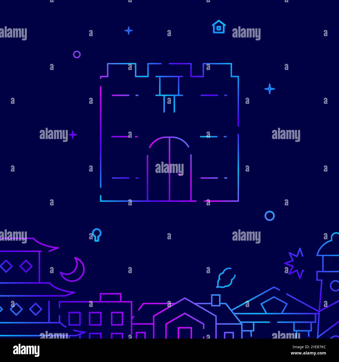Gate, old fortress gradient line icon, vector illustration Stock Vector