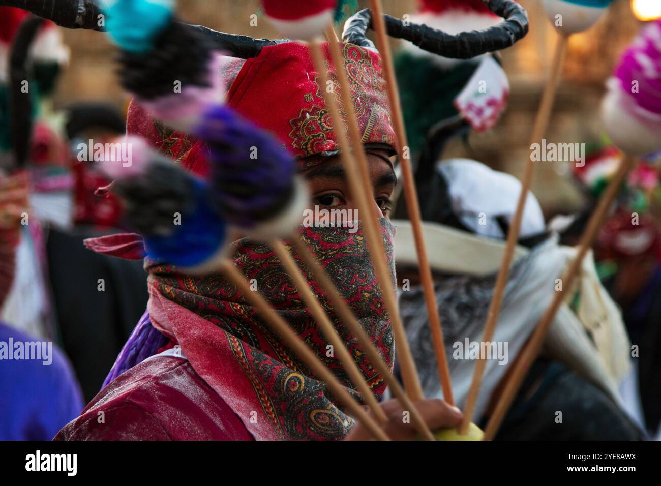 Boy with a red bandana in a carnival parade in Oaxaca, Mexico Stock Photo