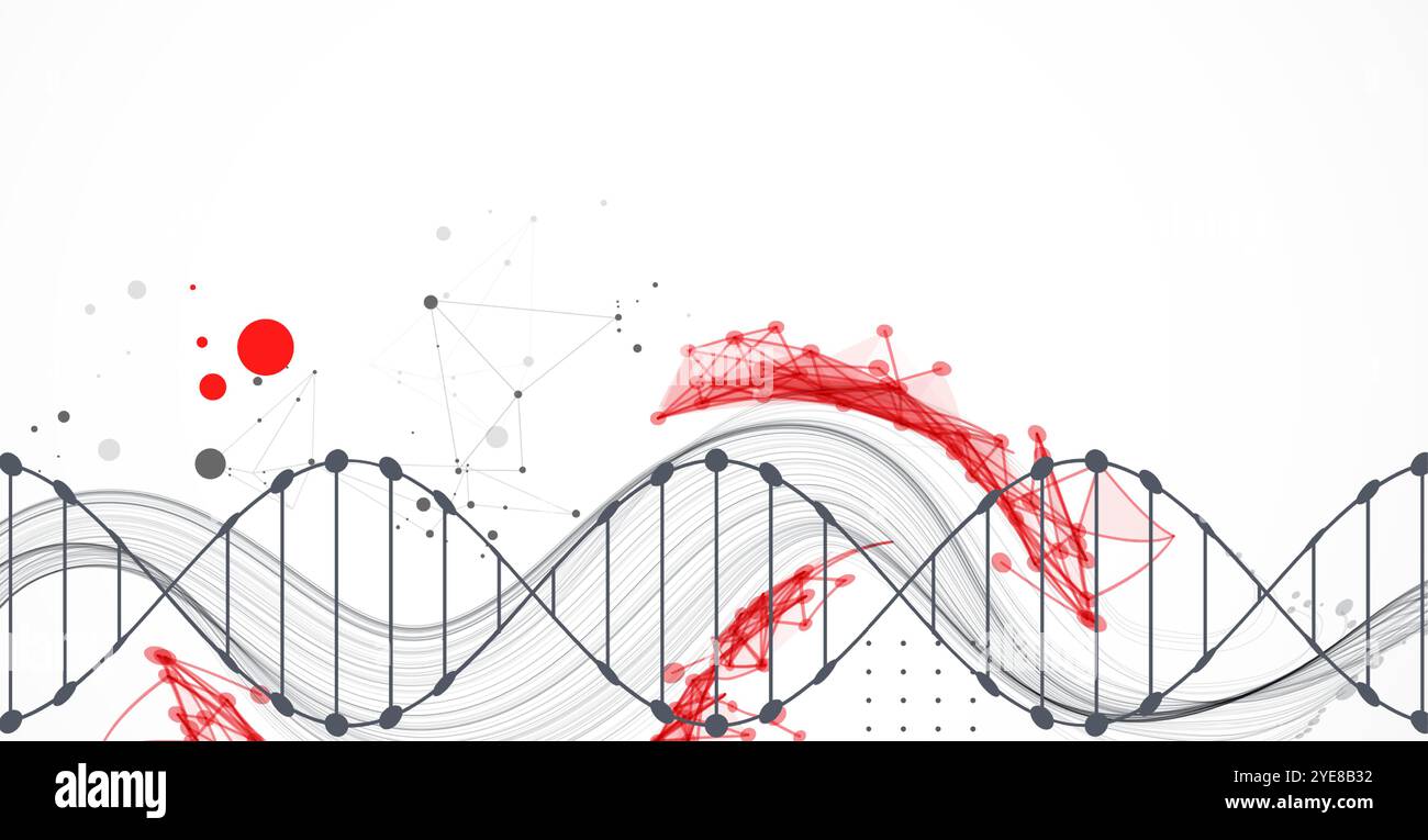 Science template, wallpaper or banner with a DNA molecules. Hand drawn vector. Stock Vector