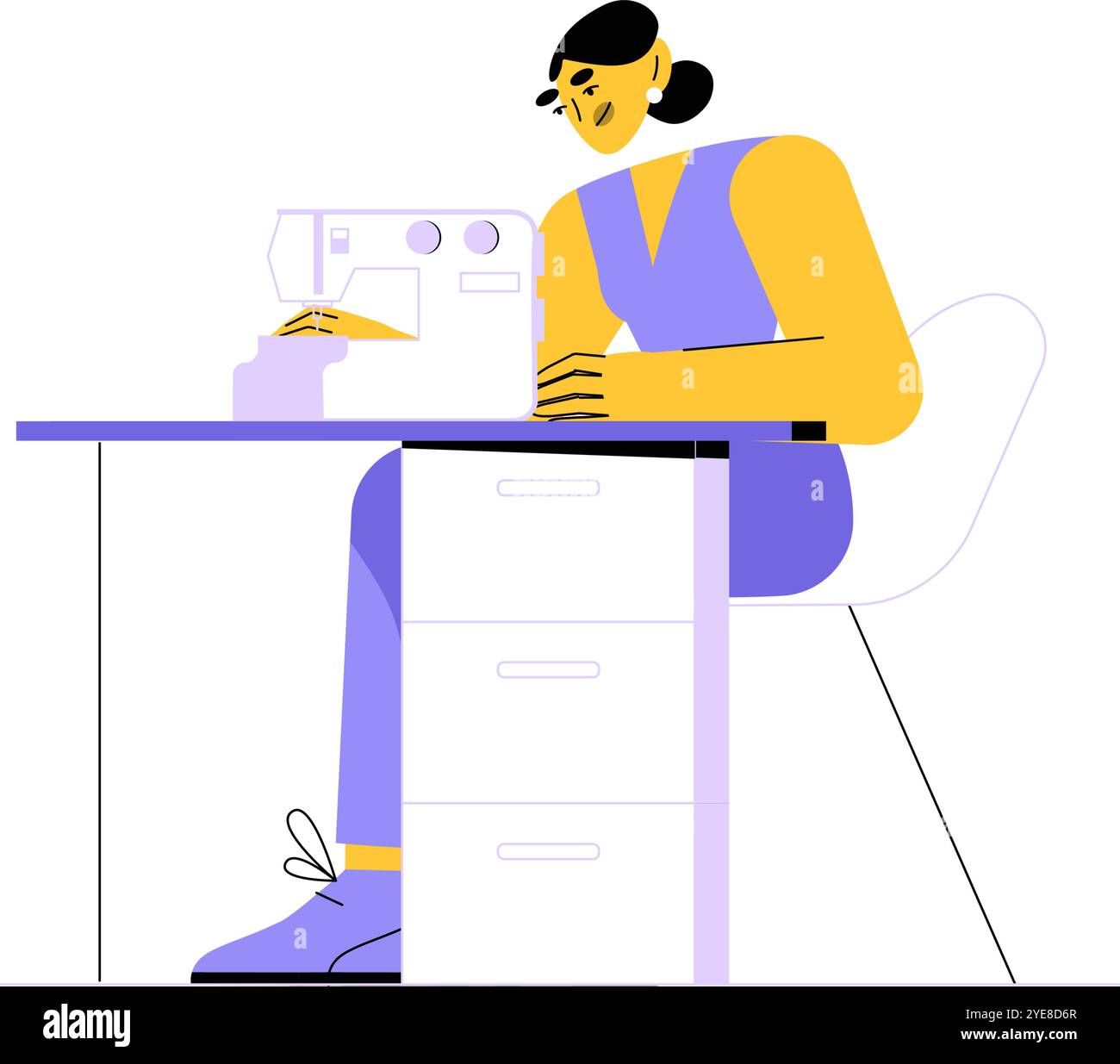 Seamstress At Sewing Machine In Flat Vector Illustration Symbolizing ...