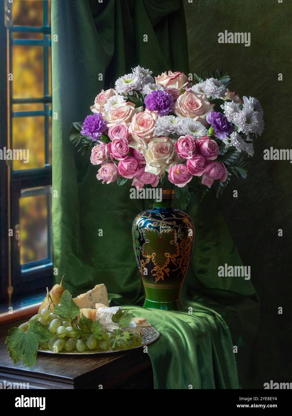 Still life with bouquet of flowers in vase Stock Photo - Alamy