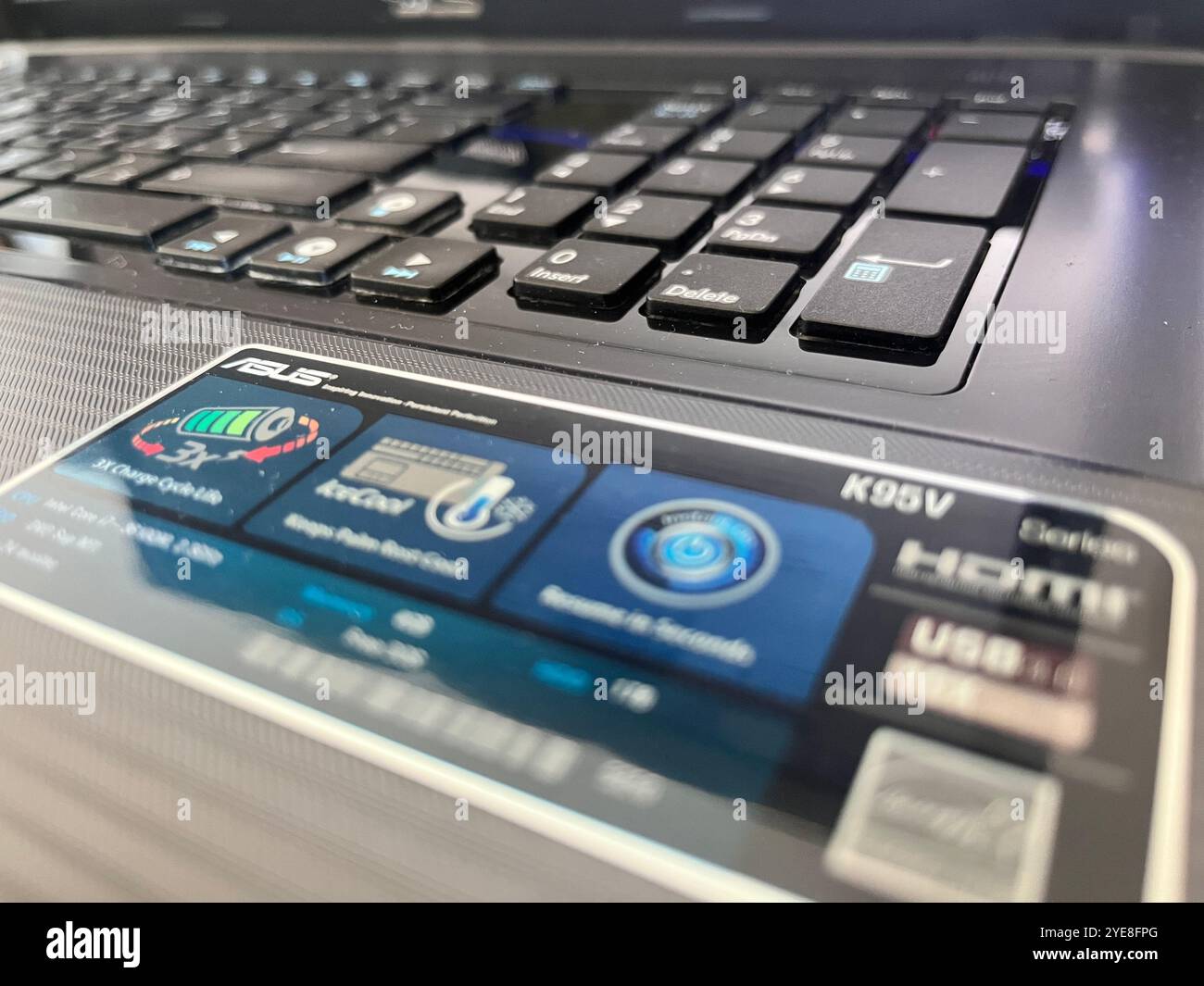 ASUS laptop keyboard and panel specifications close up detail Stock ...