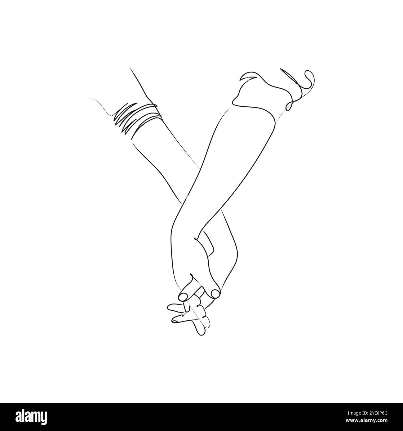 Hands holding together. One line art. Couple holding hands. Hand drawn vector illustration. Stock Vector
