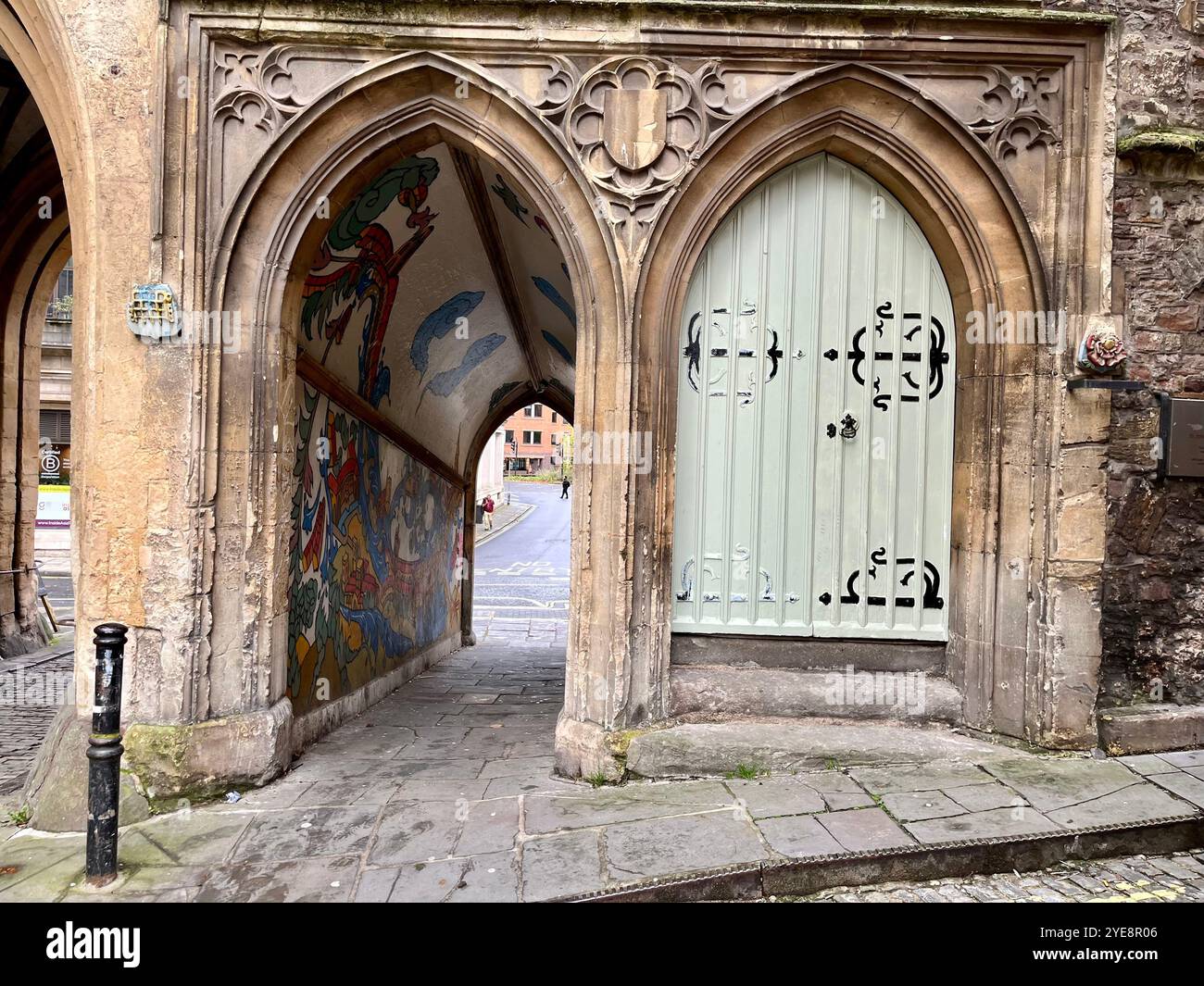 The Medieval Archway of St John The Baptist Church on Broad Street. Bristol, England, United Kingdom. 29th October 2024. - Smartphone Captured Stock Image