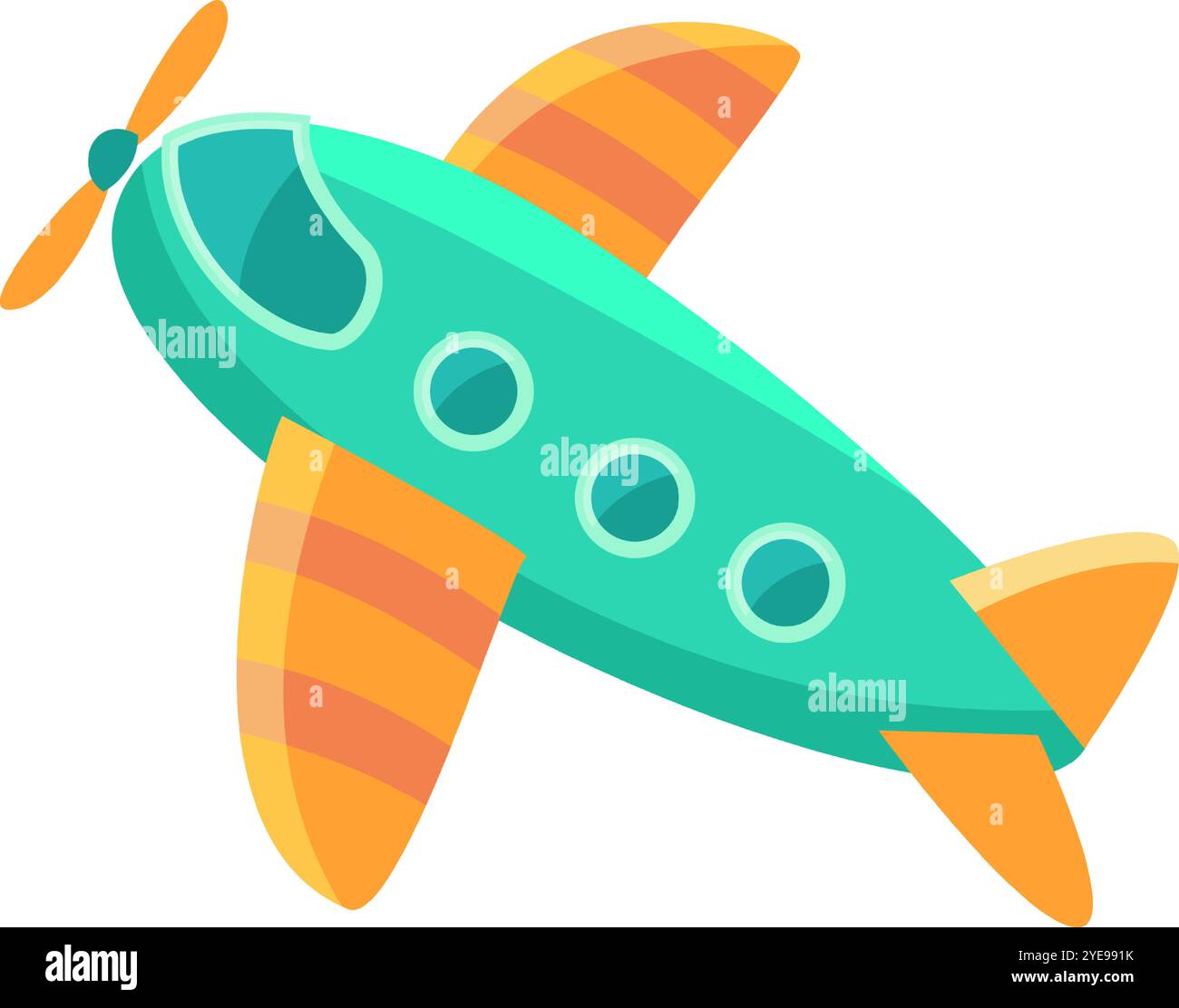 Green and orange cartoon airplane flying in the sky, perfect for projects related to travel, tourism, and transportation Stock Vector
