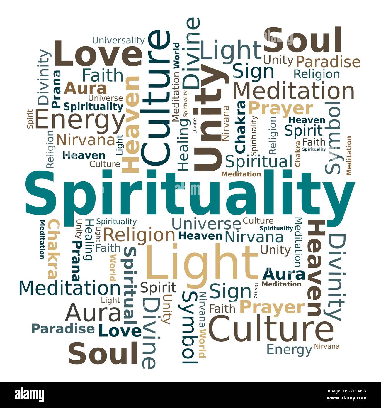 Word Cloud - Spirituality in English Language - Multiple Colors Stock Vector