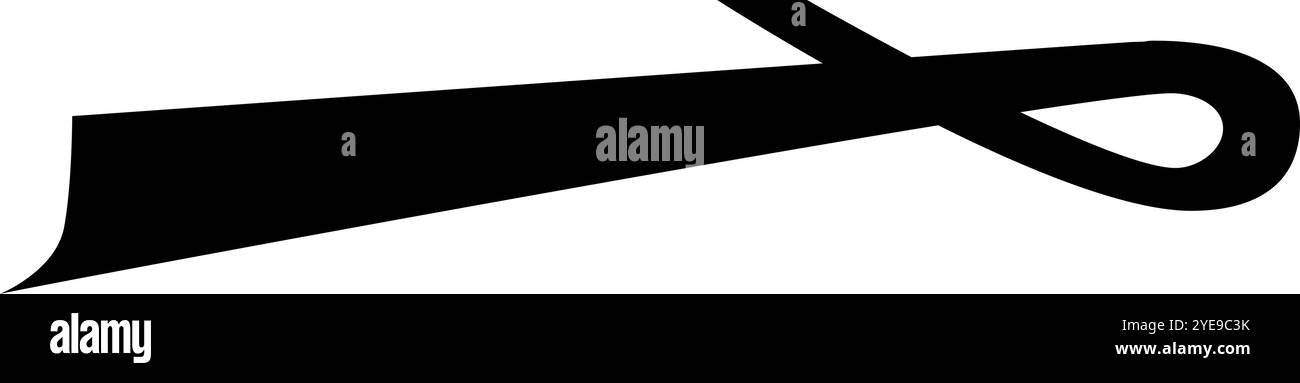 Black ribbon is forming a loop and lying on a white background, casting ...