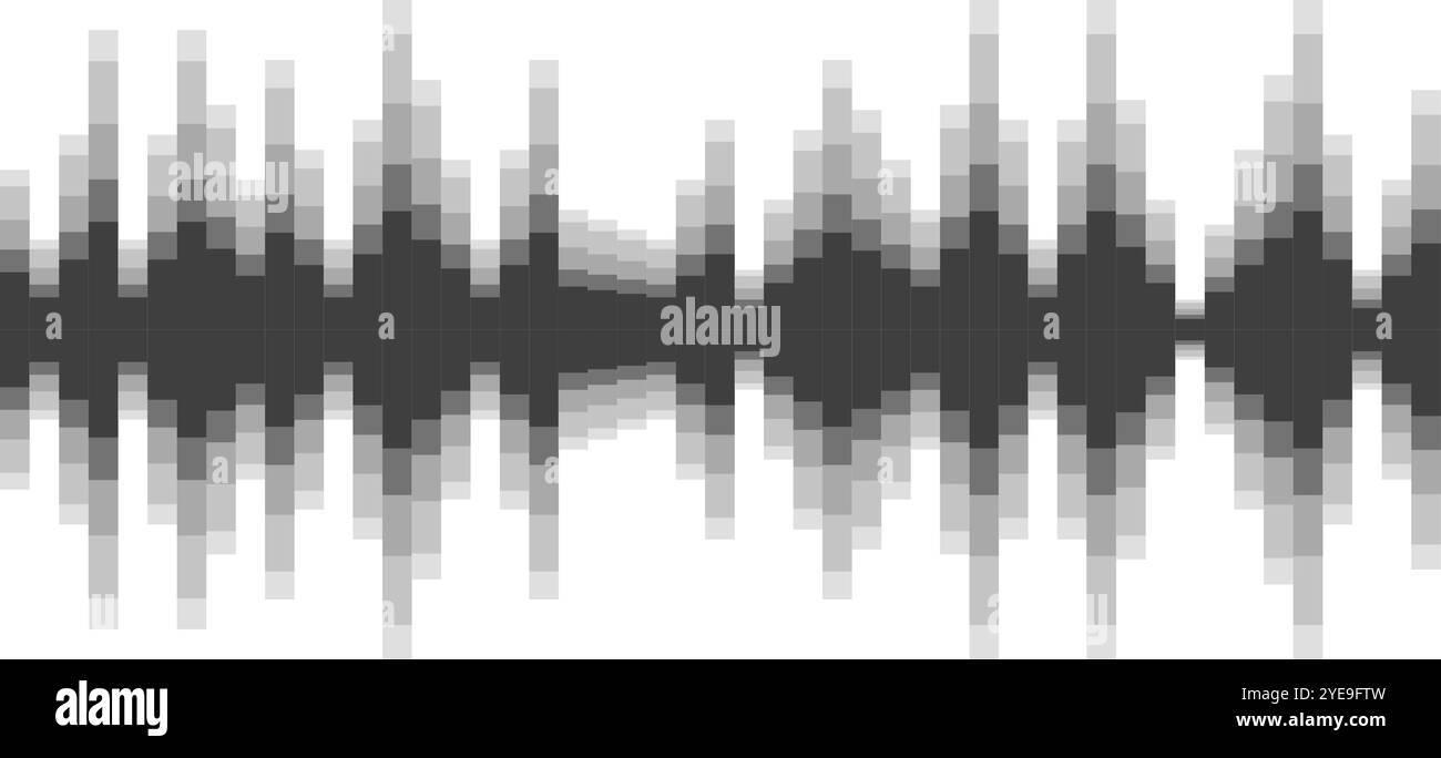 Abstract sound wave visualization made of square pixels, creating a stylish audio spectrum effect on a white background Stock Vector