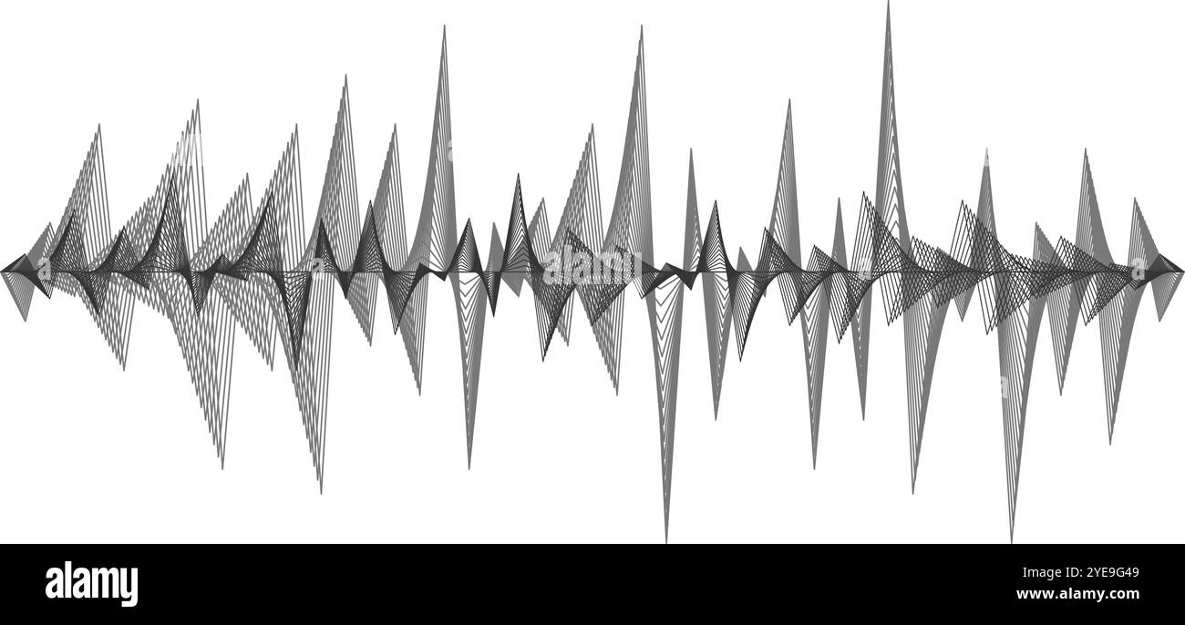 Complex waveform pattern oscillating with intricate detail, representing audio data or digital sound wave visualization Stock Vector