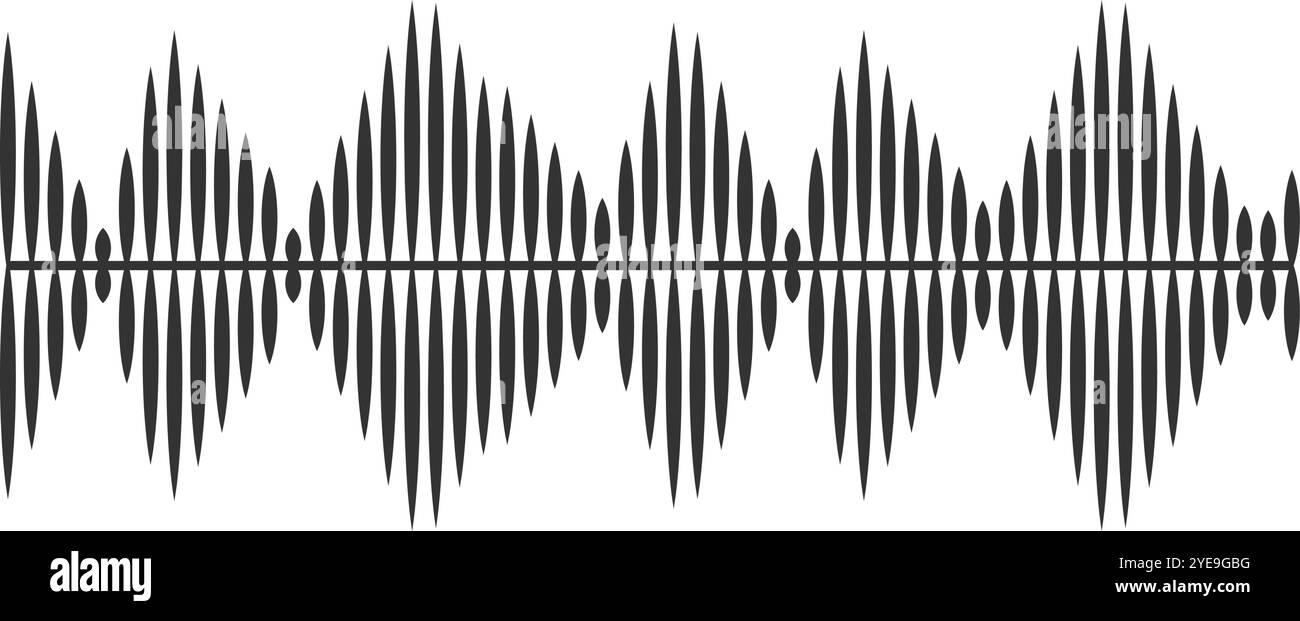 Visualizing a sound wave with varying amplitude, this minimalist image captures the essence of music and technology in a modern black and white design Stock Vector