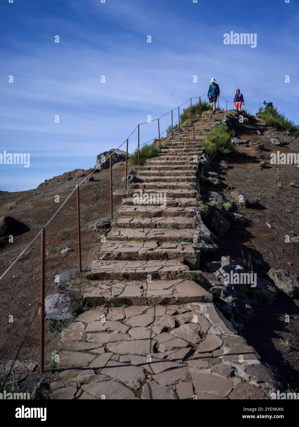 Tourists descend the steps of the high altitude hiking destination of ...