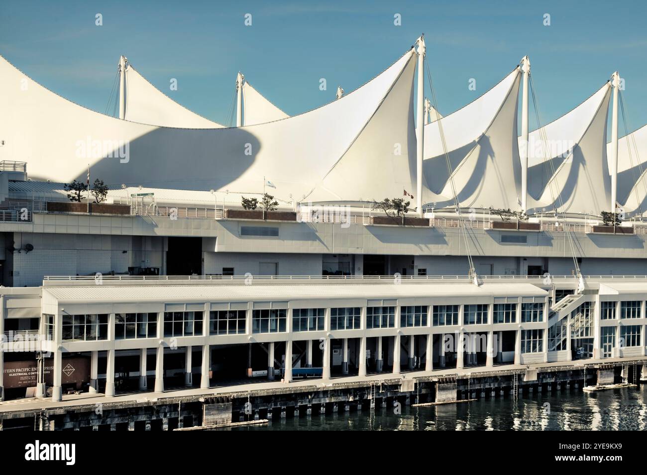 White sails on the roof of a waterfront landmark building in Vancouver, Canada; Vancouver, British Columbia, Canada Stock Photo