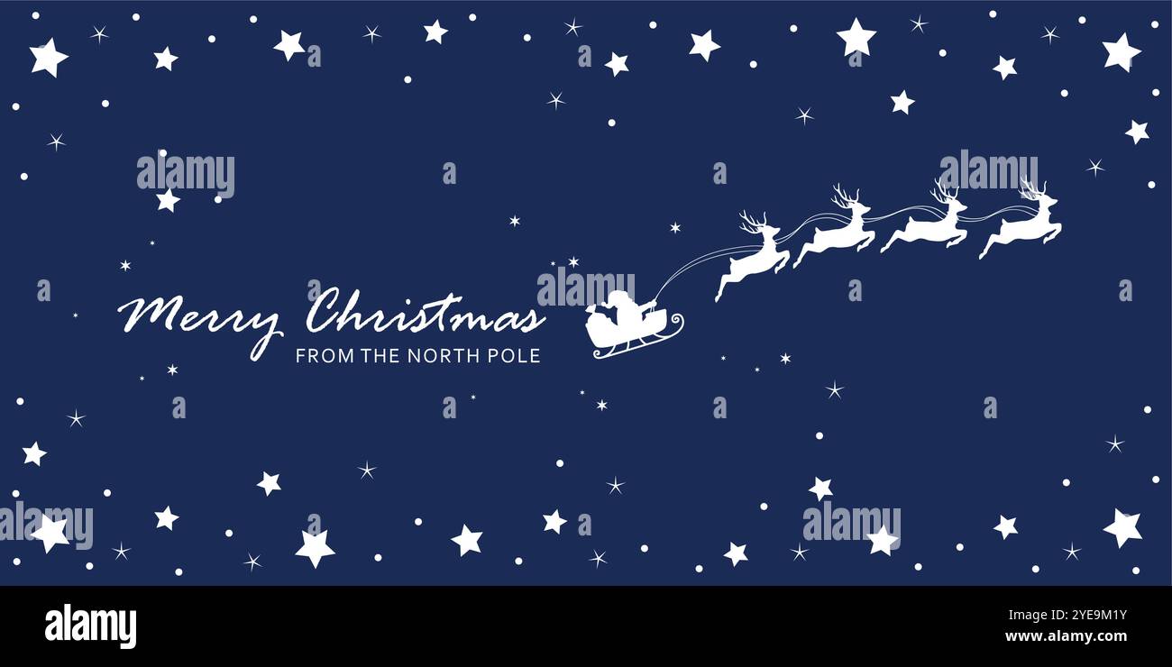 christmas banner santa claus in a sleigh with reindeer vector ...