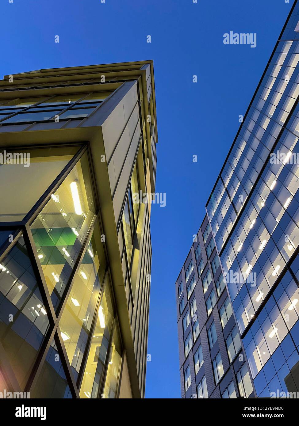 Low angle view of glass business buildings at dusk, Conshohocken, PA, USA - Smartphone Captured Stock Image