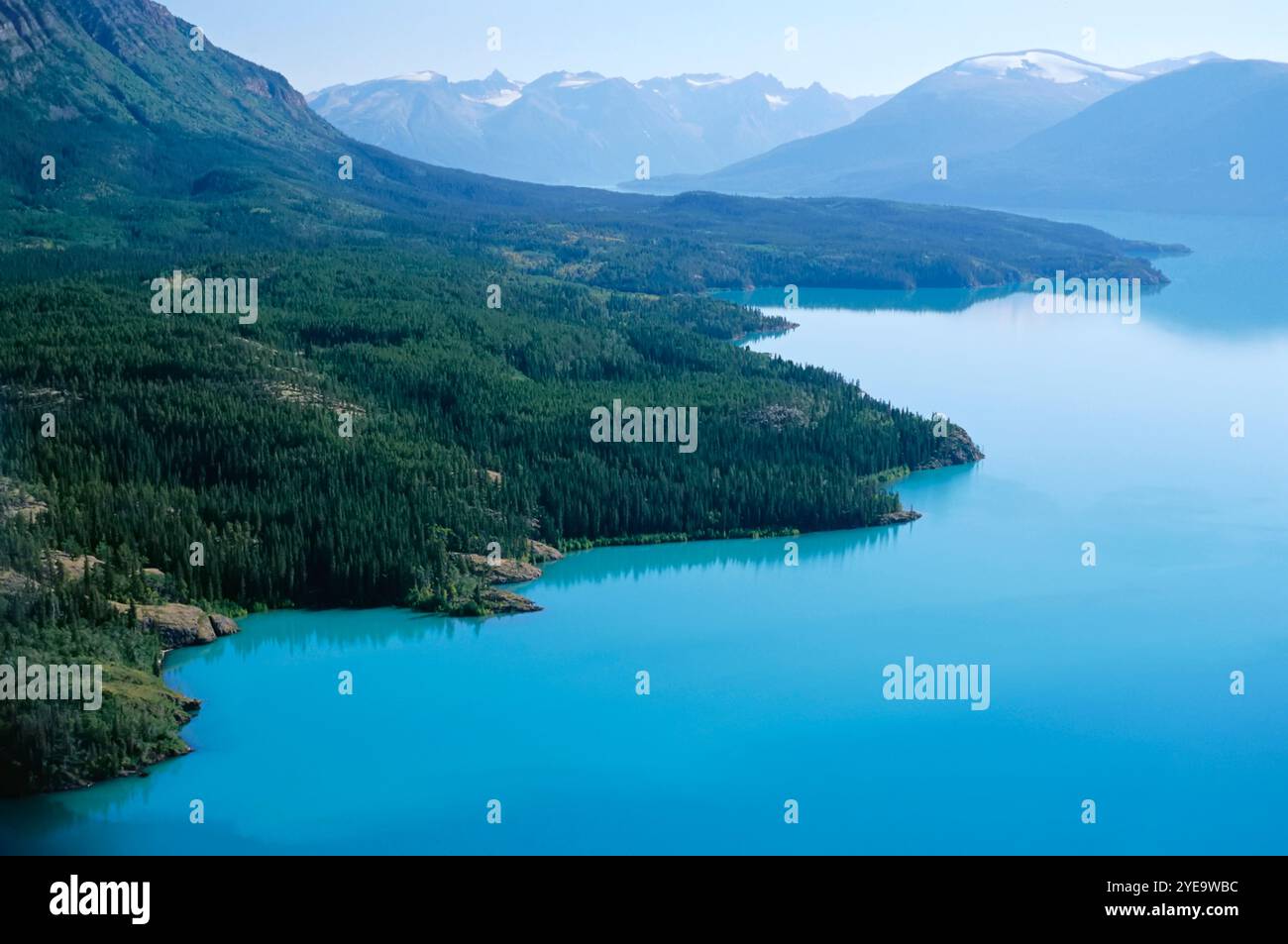 Blue water of Atlin Lake in Atlin Provincial Park, BC, Canada; British ...