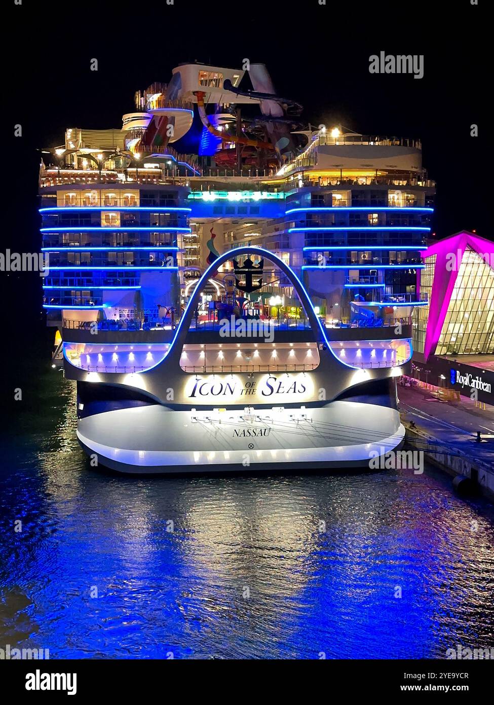 Miami, Florida, USA - 27 january 2024: Royal Caribbean International cruise ship Icon of the Seas, which is the largest in the world - Smartphone Captured Stock Image