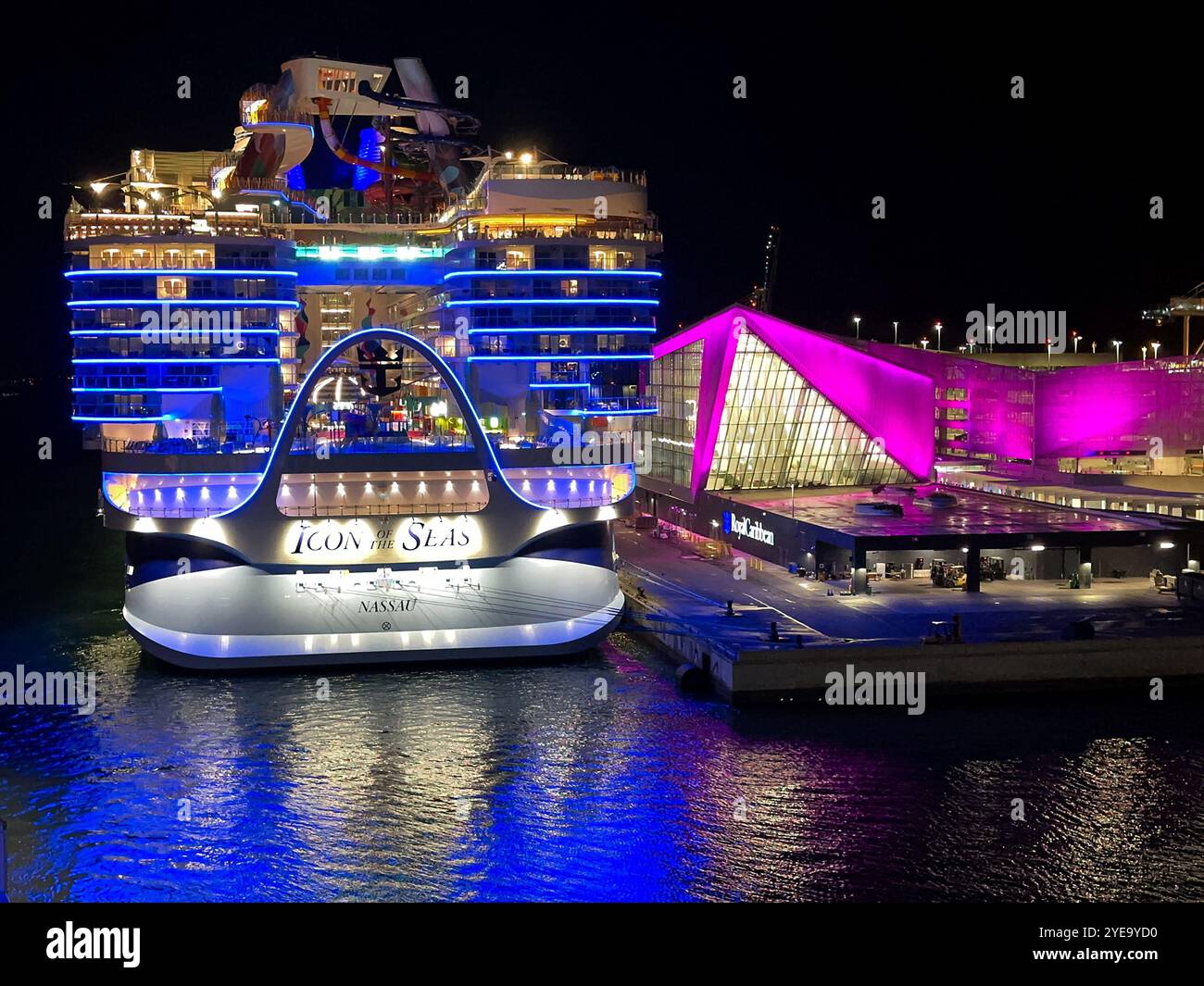 Miami, Florida, USA - 27 january 2024: Royal Caribbean International cruise ship Icon of the Seas, which is the largest in the world - Smartphone Captured Stock Image